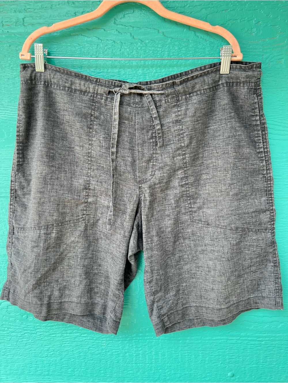 MENS PRANA SUTRA HEMP DRAWSTRING LIGHTWEIGHT SHORTS POCKETS SIZE LARGE GRAY